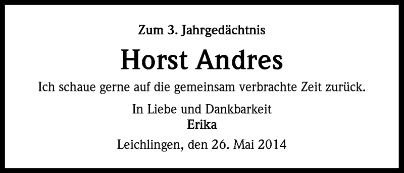  Traueranzeige für Horst Andres vom 24.05.2014 aus Kölner Stadt-Anzeiger / Kölnische Rundschau / Express