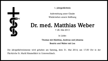 Anzeige von Matthias Weber von Kölner Stadt-Anzeiger / Kölnische Rundschau / Express