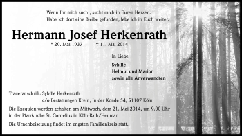 Anzeige von Hermann Josef Herkenrath von Kölner Stadt-Anzeiger / Kölnische Rundschau / Express
