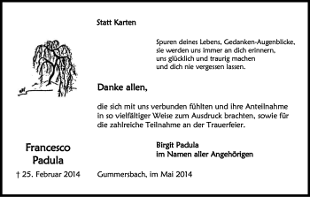 Anzeige von Francesco Padula von Kölner Stadt-Anzeiger / Kölnische Rundschau / Express