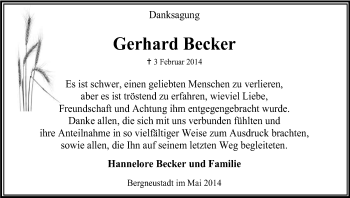 Anzeige von Gerhard Becker von Kölner Stadt-Anzeiger / Kölnische Rundschau / Express