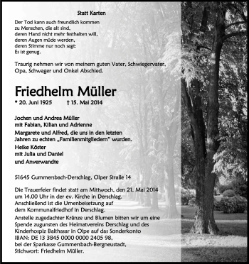 Anzeige von Friedhelm Müller von Kölner Stadt-Anzeiger / Kölnische Rundschau / Express