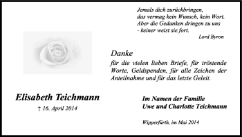 Anzeige von Elisabeth Teichmann von Kölner Stadt-Anzeiger / Kölnische Rundschau / Express