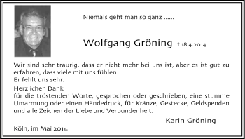 Anzeige von Karin Gröning von Kölner Stadt-Anzeiger / Kölnische Rundschau / Express
