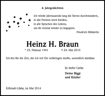 Anzeige von Heinz H. Braun von Kölner Stadt-Anzeiger / Kölnische Rundschau / Express