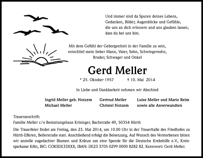  Traueranzeige für Gerd Meller vom 17.05.2014 aus Kölner Stadt-Anzeiger / Kölnische Rundschau / Express