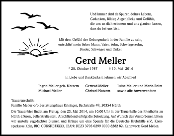 Anzeige von Gerd Meller von Kölner Stadt-Anzeiger / Kölnische Rundschau / Express