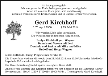 Anzeige von Gerd Kirchhoff von Kölner Stadt-Anzeiger / Kölnische Rundschau / Express
