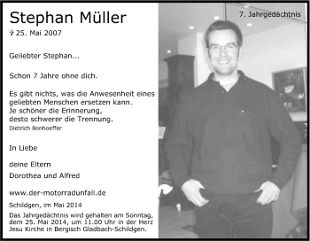Anzeige von Stephan Müller von Kölner Stadt-Anzeiger / Kölnische Rundschau / Express
