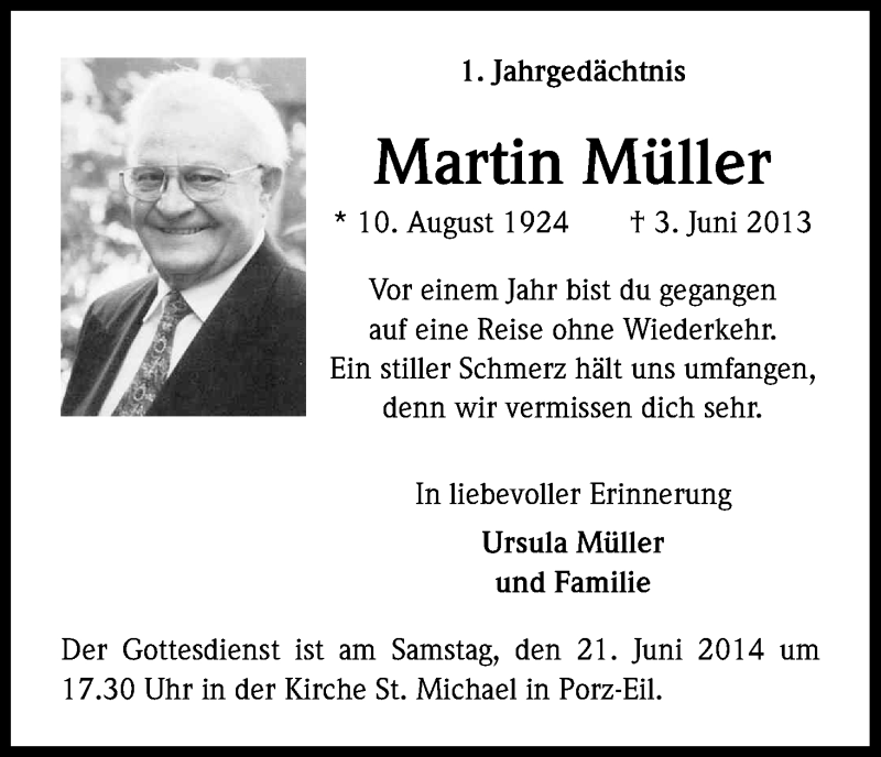  Traueranzeige für Martin Müller vom 14.06.2014 aus Kölner Stadt-Anzeiger / Kölnische Rundschau / Express