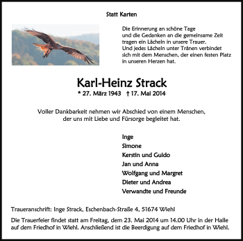 Anzeige von Karl-Heinz Strack von Kölner Stadt-Anzeiger / Kölnische Rundschau / Express