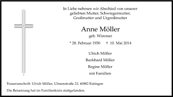 Anzeige von Anne Möller von Kölner Stadt-Anzeiger / Kölnische Rundschau / Express