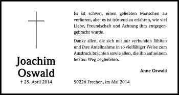 Anzeige von Joachim Oswald von Kölner Stadt-Anzeiger / Kölnische Rundschau / Express
