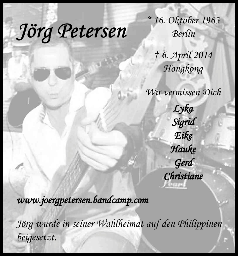  Traueranzeige für Jörg Petersen vom 24.05.2014 aus Kölner Stadt-Anzeiger / Kölnische Rundschau / Express