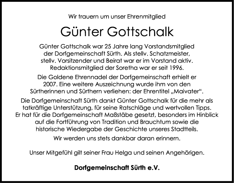  Traueranzeige für Günter Gottschalk vom 21.05.2014 aus Kölner Stadt-Anzeiger / Kölnische Rundschau / Express
