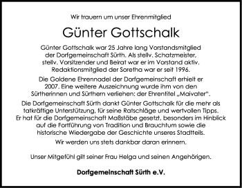Anzeige von Günter Gottschalk von Kölner Stadt-Anzeiger / Kölnische Rundschau / Express