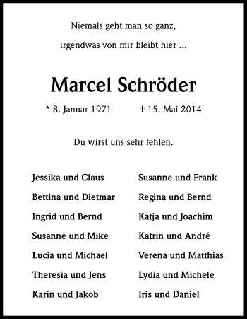Anzeige von Marcel Schröder von Kölner Stadt-Anzeiger / Kölnische Rundschau / Express