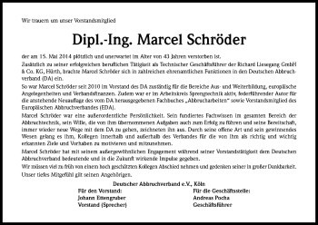 Anzeige von Marcel Schröder von Kölner Stadt-Anzeiger / Kölnische Rundschau / Express