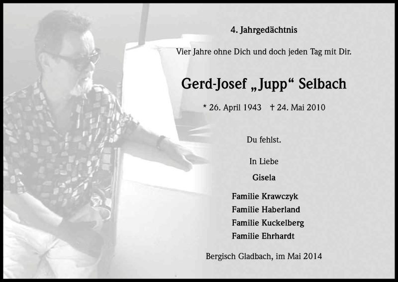  Traueranzeige für Gerd-Josef Selbach vom 24.05.2014 aus Kölner Stadt-Anzeiger / Kölnische Rundschau / Express