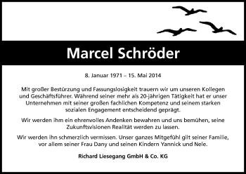 Anzeige von Marcel Schröder von Kölner Stadt-Anzeiger / Kölnische Rundschau / Express