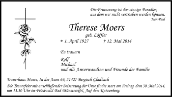 Anzeige von Therese Moers von Kölner Stadt-Anzeiger / Kölnische Rundschau / Express