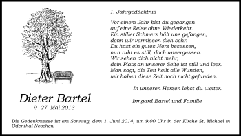 Anzeige von Dieter Bartel von Kölner Stadt-Anzeiger / Kölnische Rundschau / Express