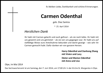 Anzeige von Carmen Odenthal von Kölner Stadt-Anzeiger / Kölnische Rundschau / Express
