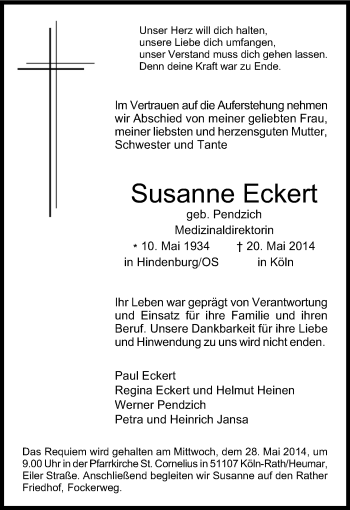 Anzeige von Susanne Eckert von Kölner Stadt-Anzeiger / Kölnische Rundschau / Express