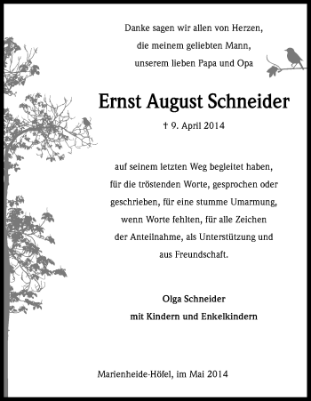 Anzeige von Ernst August Schneider von Kölner Stadt-Anzeiger / Kölnische Rundschau / Express