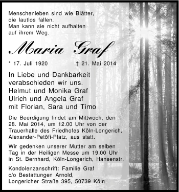 Anzeige von Maria Graf von Kölner Stadt-Anzeiger / Kölnische Rundschau / Express