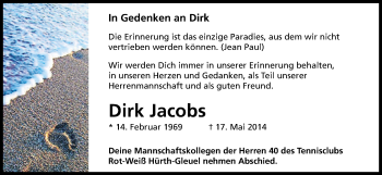 Anzeige von Dirk Jacobs von Kölner Stadt-Anzeiger / Kölnische Rundschau / Express
