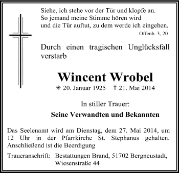 Anzeige von Wincent Wrobel von Kölner Stadt-Anzeiger / Kölnische Rundschau / Express