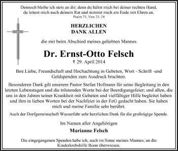 Anzeige von Ernst-Otto Felsch von Kölner Stadt-Anzeiger / Kölnische Rundschau / Express