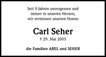 Anzeige von Carl Seher von Kölner Stadt-Anzeiger / Kölnische Rundschau / Express