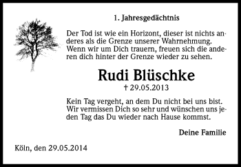 Anzeige von Rudi Blüschke von Kölner Stadt-Anzeiger / Kölnische Rundschau / Express
