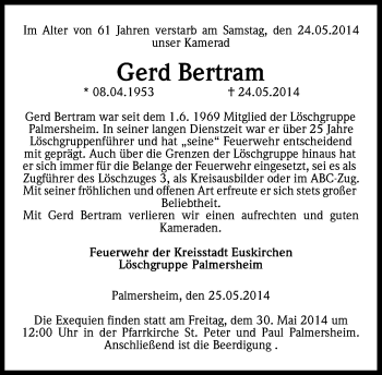 Anzeige von Gerd Bertram von Kölner Stadt-Anzeiger / Kölnische Rundschau / Express