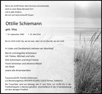 Anzeige von Ottilie Schiemann von Kölner Stadt-Anzeiger / Kölnische Rundschau / Express