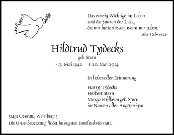 Anzeige von Hildtrud Tydecks von Kölner Stadt-Anzeiger / Kölnische Rundschau / Express