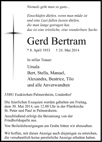 Anzeige von Gerd Bertram von Kölner Stadt-Anzeiger / Kölnische Rundschau / Express