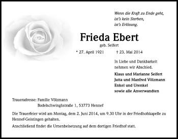 Anzeige von Frieda Ebert von Kölner Stadt-Anzeiger / Kölnische Rundschau / Express