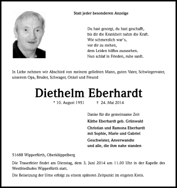 Anzeige von Diethelm Eberhard von Kölner Stadt-Anzeiger / Kölnische Rundschau / Express