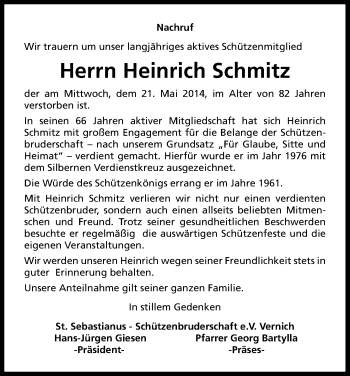 Anzeige von Heinrich Schmitz von Kölner Stadt-Anzeiger / Kölnische Rundschau / Express