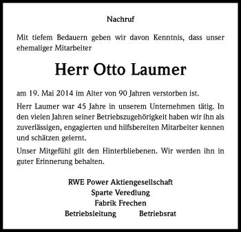 Anzeige von Otto Laumer von Kölner Stadt-Anzeiger / Kölnische Rundschau / Express