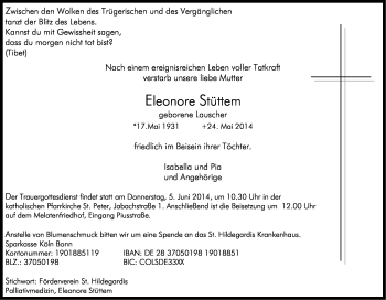 Anzeige von Eleonore Stüttem von Kölner Stadt-Anzeiger / Kölnische Rundschau / Express
