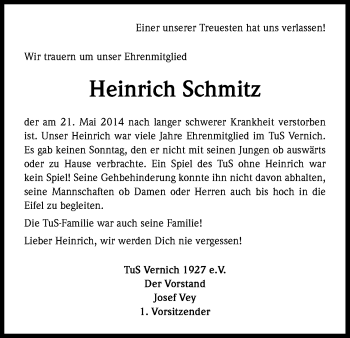 Anzeige von Heinrich Schmitz von Kölner Stadt-Anzeiger / Kölnische Rundschau / Express