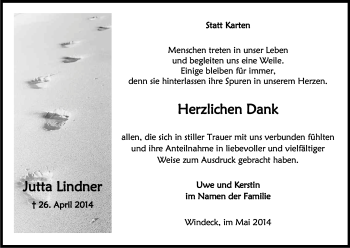 Anzeige von Jutta Lindner von Kölner Stadt-Anzeiger / Kölnische Rundschau / Express