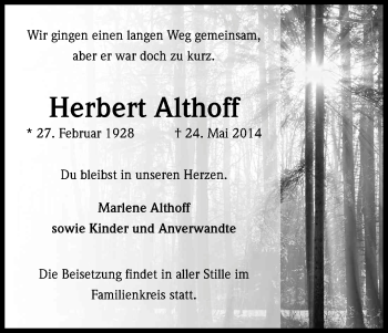 Anzeige von Herbert Althoff von Kölner Stadt-Anzeiger / Kölnische Rundschau / Express