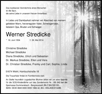 Anzeige von Werner Stredicke von Kölner Stadt-Anzeiger / Kölnische Rundschau / Express