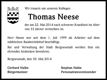 Anzeige von Thomas Neese von Kölner Stadt-Anzeiger / Kölnische Rundschau / Express