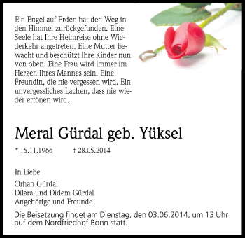 Anzeige von Meral Gürdal von Kölner Stadt-Anzeiger / Kölnische Rundschau / Express